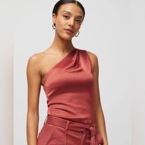 White House Black Marker One Shoulder Top SZ Large Sleeveless Zip Color Sienna